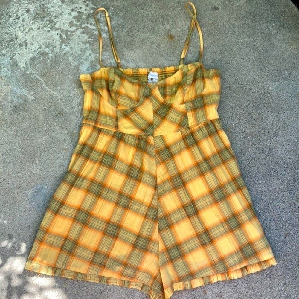 Urban Outfitters Yellow Plaid Romper, Size M
